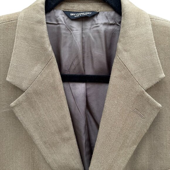 Chaps Ralph Lauren Vintage Mens Tan Herringbone Blazer Silk Classic 2 Button 42R - Picture 5 of 13